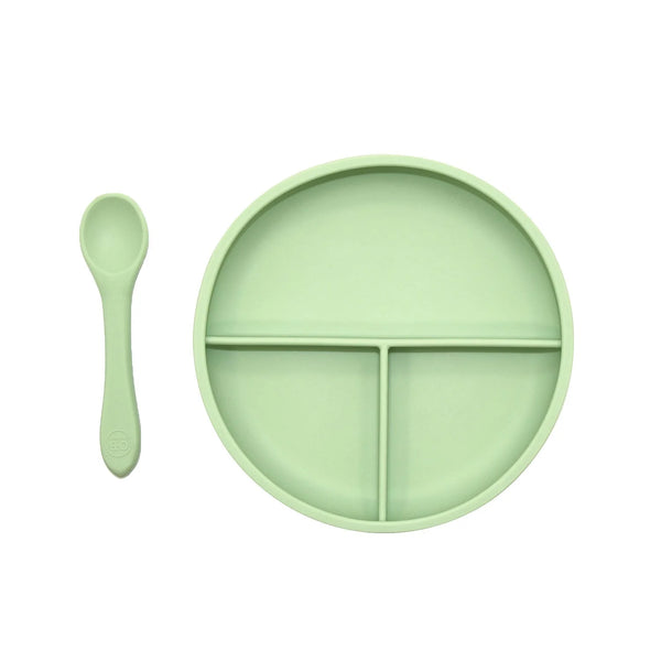 SILICONE DIVIDED PLATE & SPOON - MINT