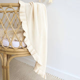 KNIT BABY BLANKET - CREAM RUFFLE