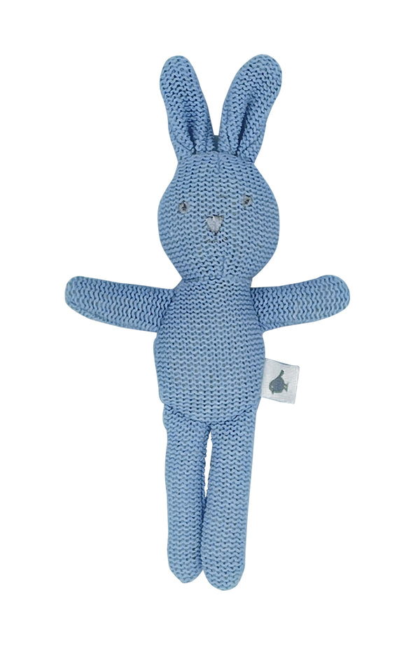 KNITTED BUNNY RATTLE - BLUE