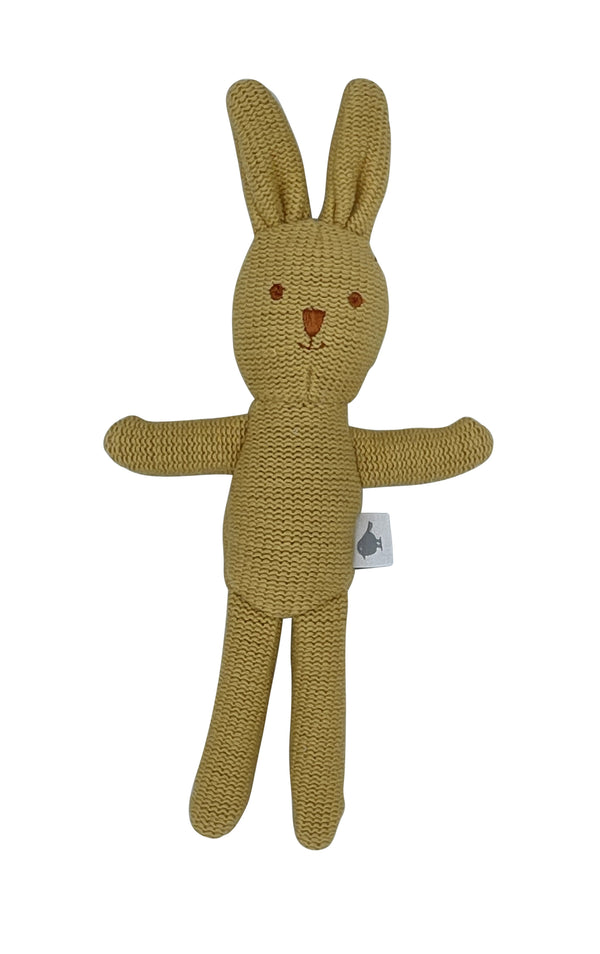 KNITTED BUNNY RATTLE - MUSTARD