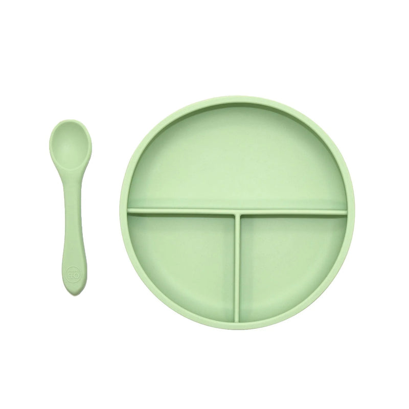 SILICONE DIVIDED PLATE & SPOON - MINT