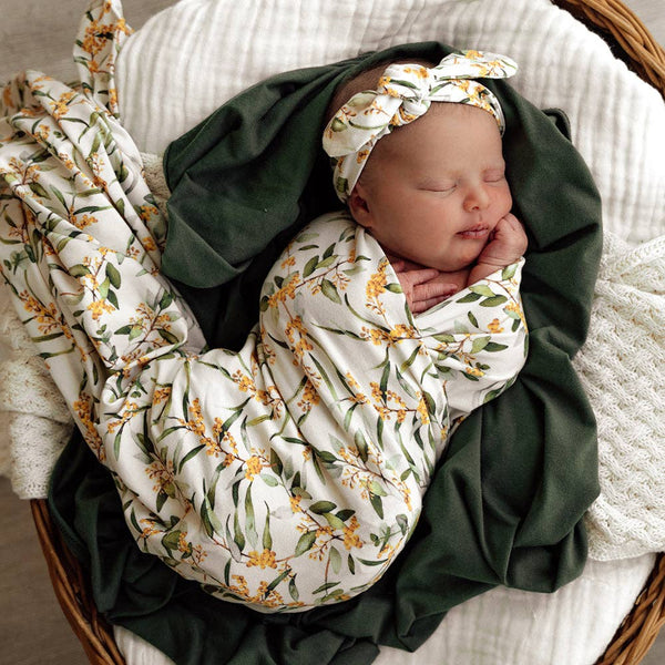GOLDEN WATTLE ORGANIC STRETCH WRAP & TOPKNOT SET