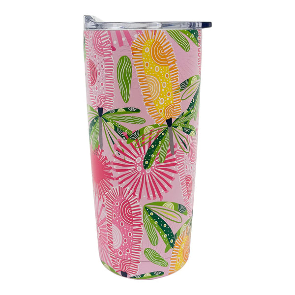 INSULATED CUP & STRAW - PINK BANKSIA