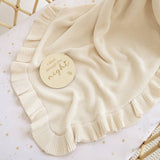 KNIT BABY BLANKET - CREAM RUFFLE