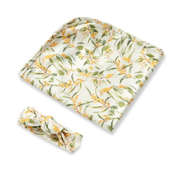 GOLDEN WATTLE ORGANIC STRETCH WRAP & TOPKNOT SET