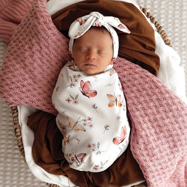 BUTTERFLY ORGANIC SWADDLE & TOPKNOT SET