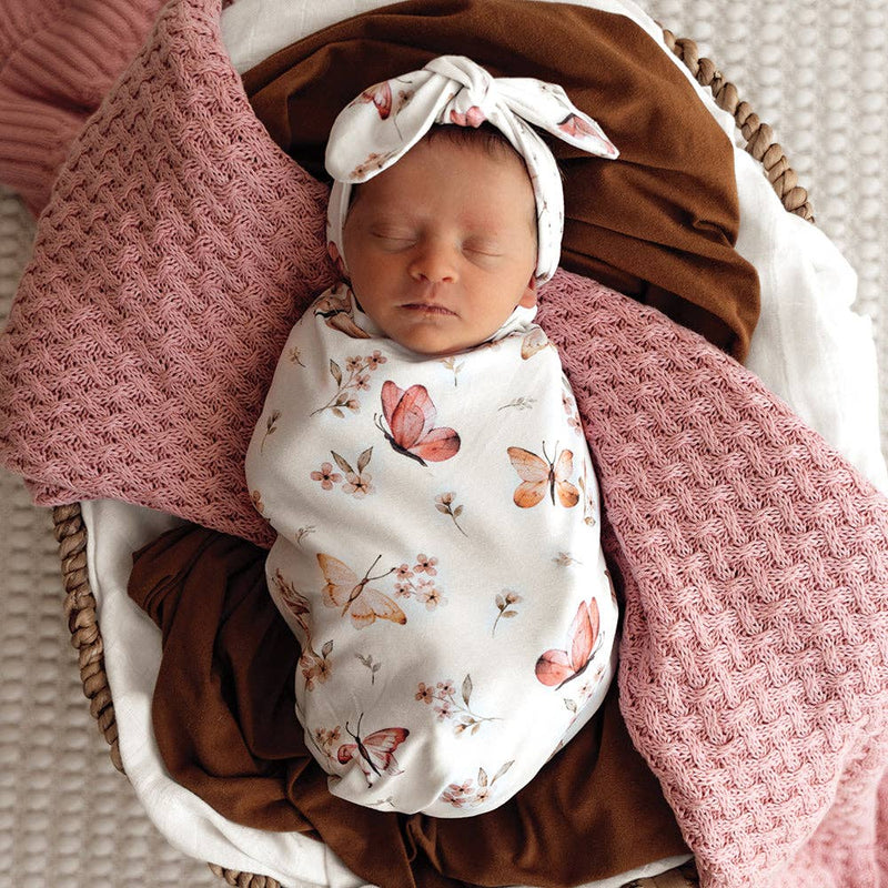 BUTTERFLY ORGANIC SWADDLE & TOPKNOT SET