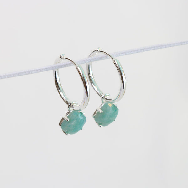 AURA EARRINGS - SILVER & GREEN LINE JASPER