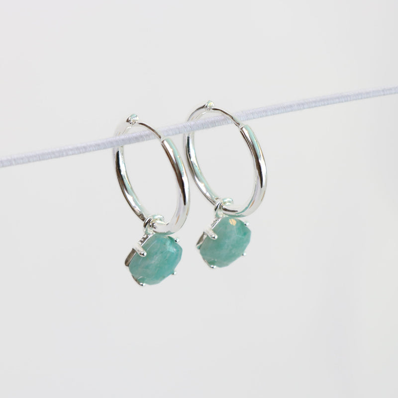 AURA EARRINGS - SILVER & GREEN LINE JASPER