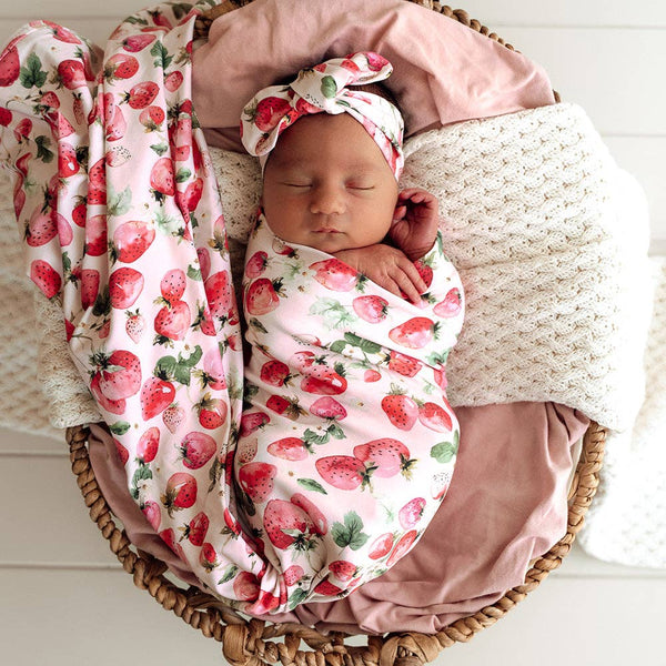 STRAWBERRY ORGANIC STRETCH WRAP & TOPKNOT SET