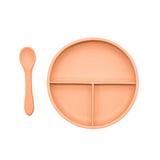 SILICONE DIVIDED PLATE & SPOON - PEACH