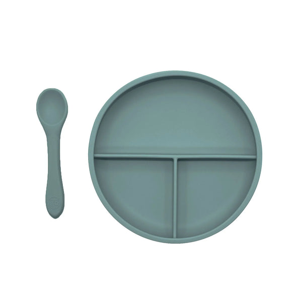 SILICONE DIVIDED PLATE & SPOON - OCEAN