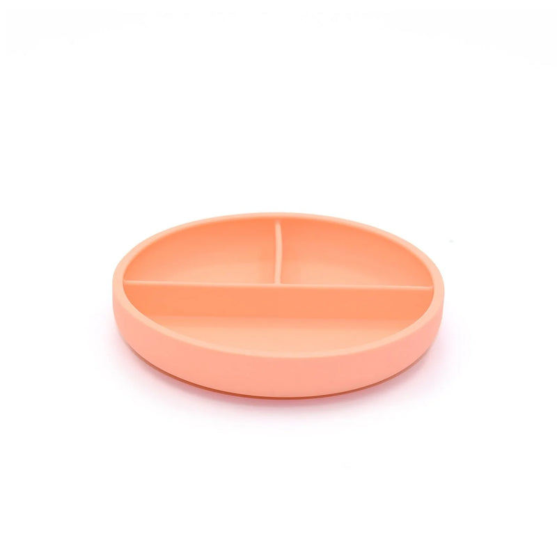 SILICONE DIVIDED PLATE & SPOON - PEACH