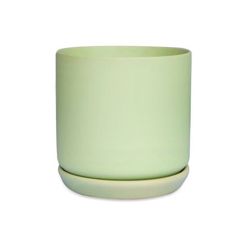 CYLINDER POT WITH SAUCER - SAGE GREEN