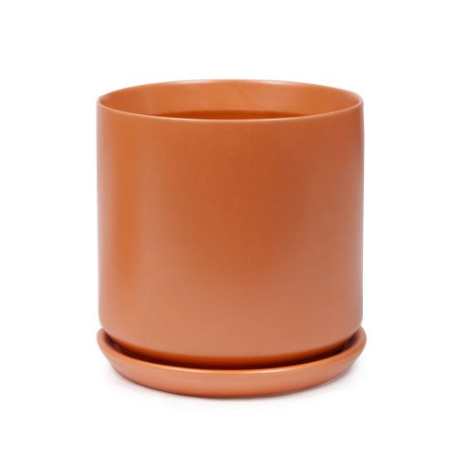 CYLINDER POT WITH SAUCER - RUST