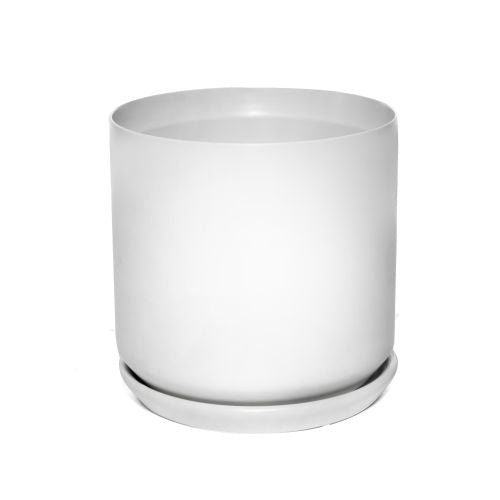 CYLINDER POT WITH SAUCER - WHITE