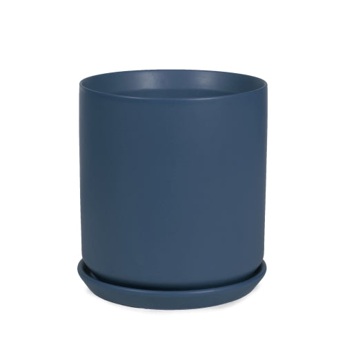 CYLINDER POT WITH SAUCER - NAVY BLUE