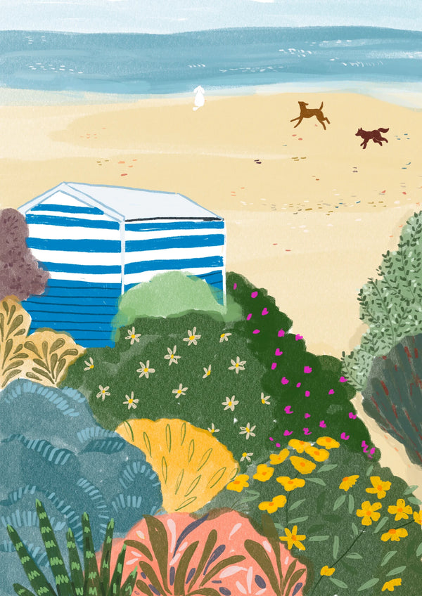 DOGS ON BEACH BATH HOUSE ARTIST PRINT