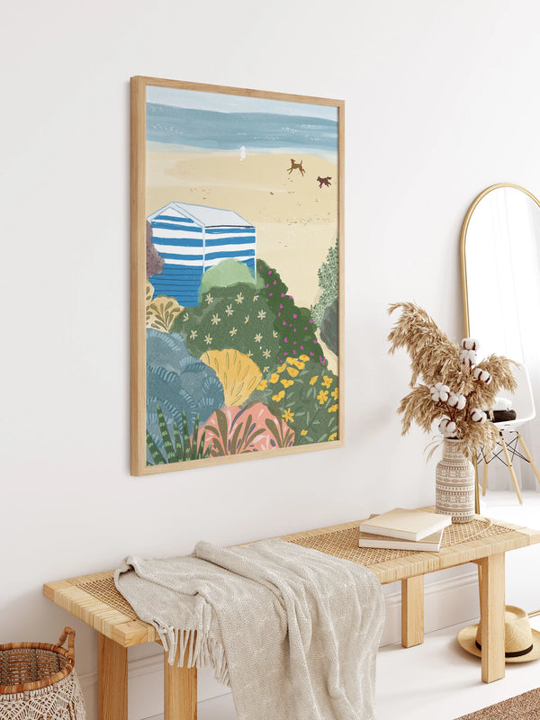 DOGS ON BEACH BATH HOUSE ARTIST PRINT